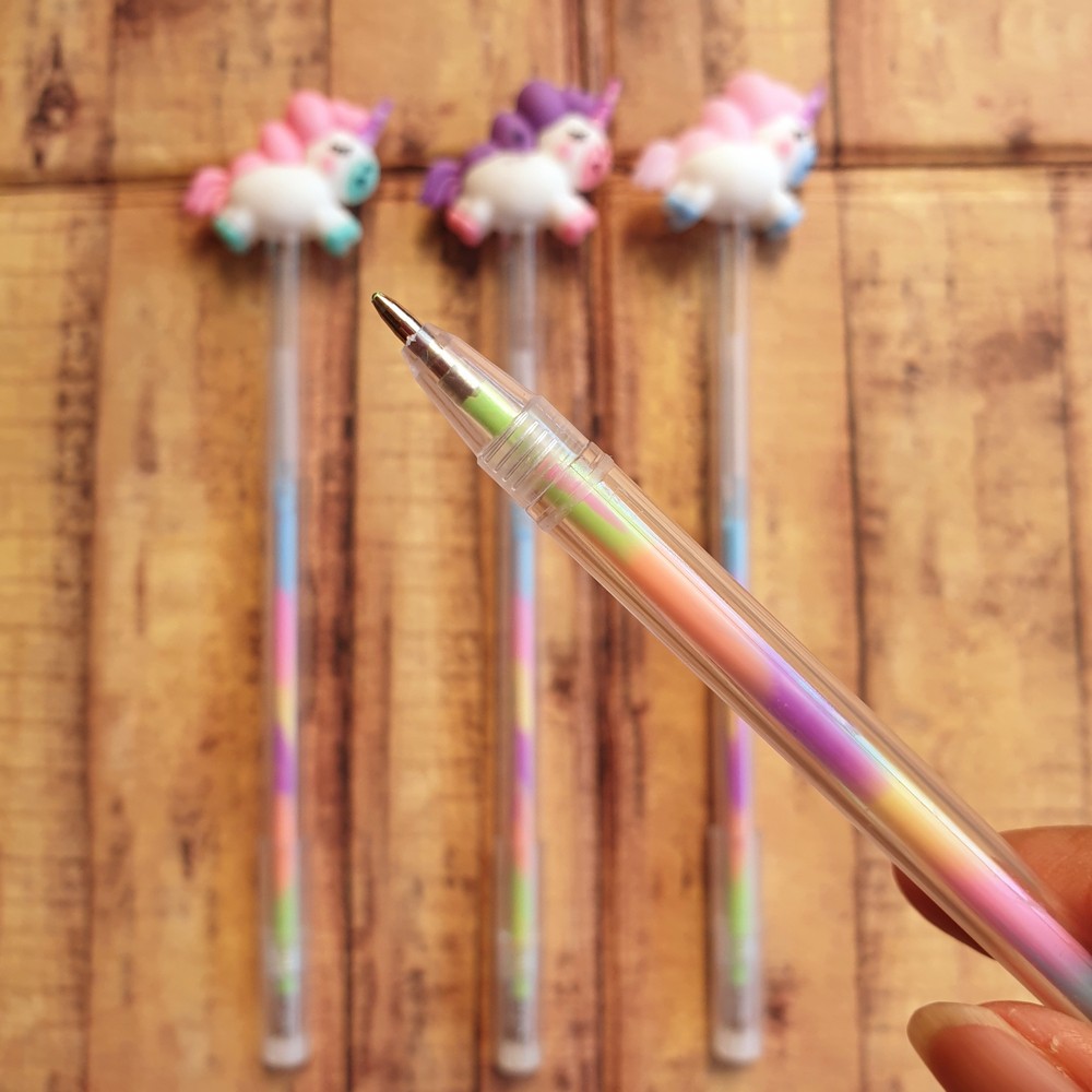 Pen Unik isi 4 Pcs - Pulpen Pelangi 296 - Gelpen Rainbow Unicorn - Pen Gel Warna Warni Unicorn