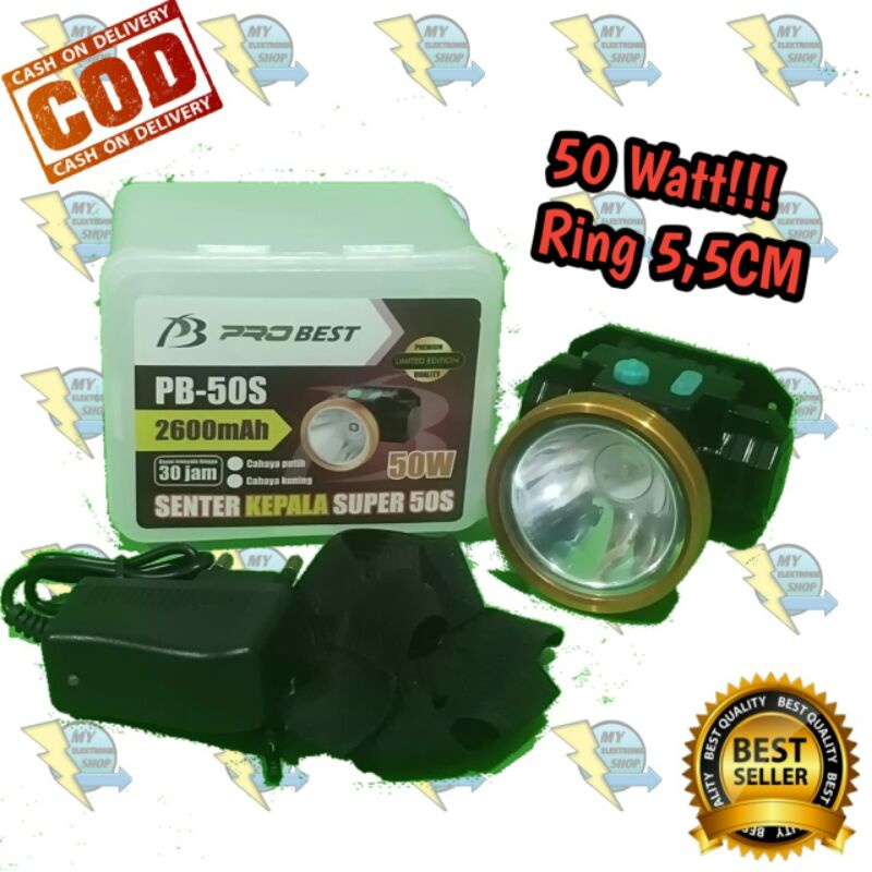 senter kepala LED 80Watt/50Watt Headlamp 80 Watt/50 Watt LED PROBEST PB-80S/PB-50S/Valescom 80Watt VL-80S