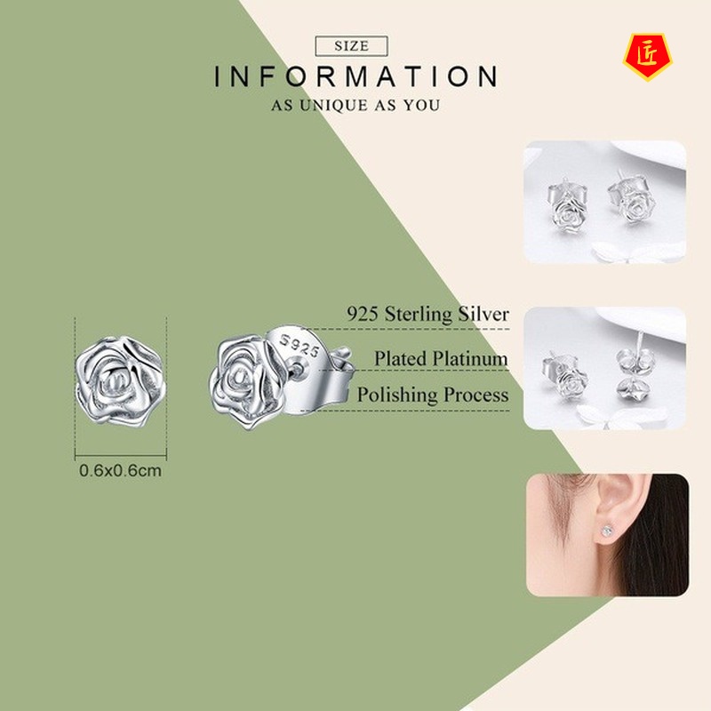 [Ready Stock]Simple Korean Style Silver Rose Stud Earrings