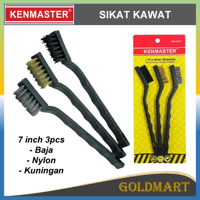 Sikat Kawat 3 pcs - Kenmaster Sikat Kawat Mini 7 inch - Kawat Mini Set Baja Nylon Kuningan