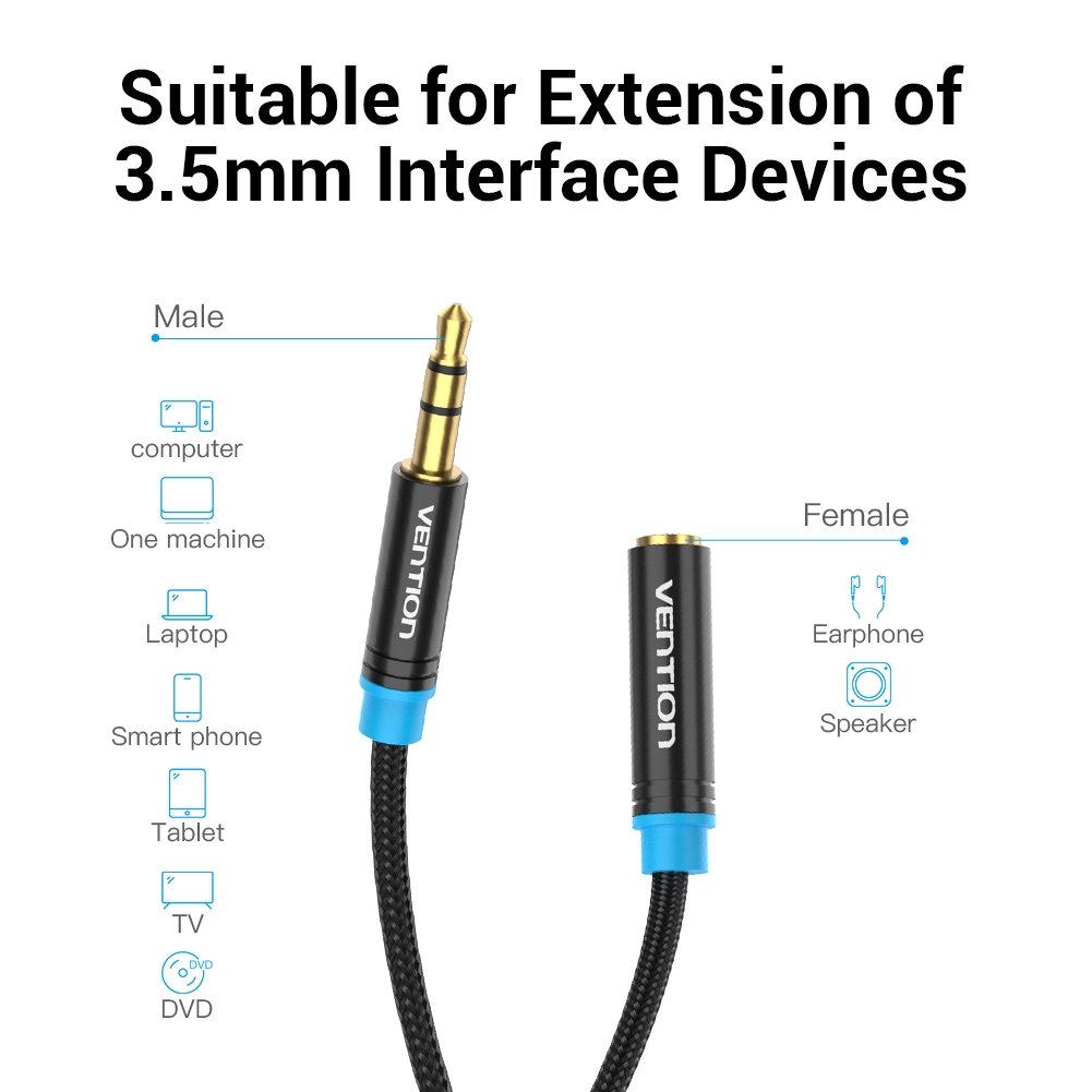 Vention kabel Extension Audio 3.5mm Male to Female splitter for MP3 MP4 Player Headphone PC Extender Aux Cable