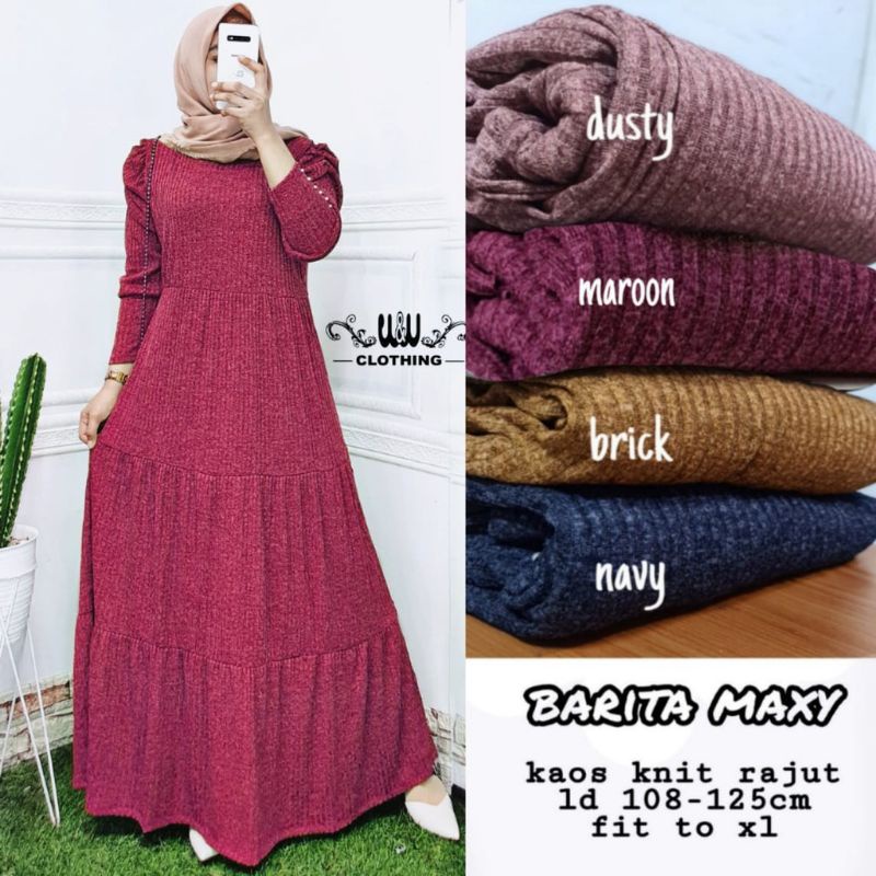 Gamis Kaos Rajut Polos Premium Barita Dress Gamis Jumbo XXL Ld120 Rempel Bawah Terbaru 2021