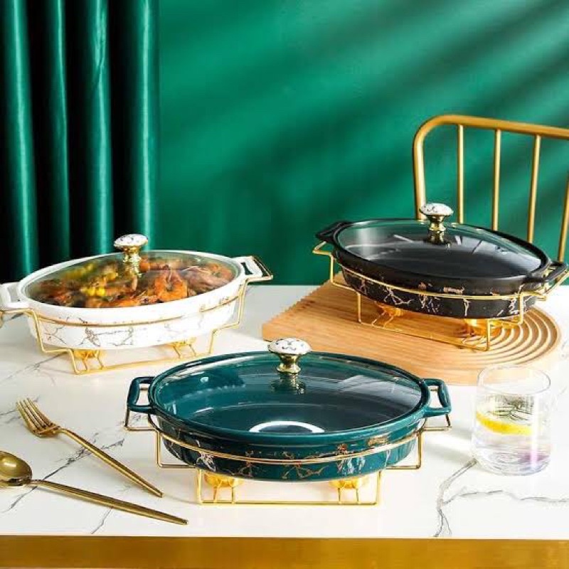 Serving Dish Nordic -  Piring Wadah Saji Hangat dengan tempat Lilin - Piring Wadah Prasmanan - Piring Lauk