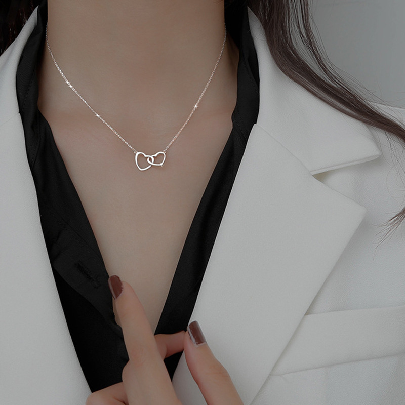 【MHANG】Kalung Wanita Cinta Ganda Yang Ceruk Rantai Klavikula Cinta Yang Saling Terkait Romantis Hadiah Pengakuan Hari Valentine
