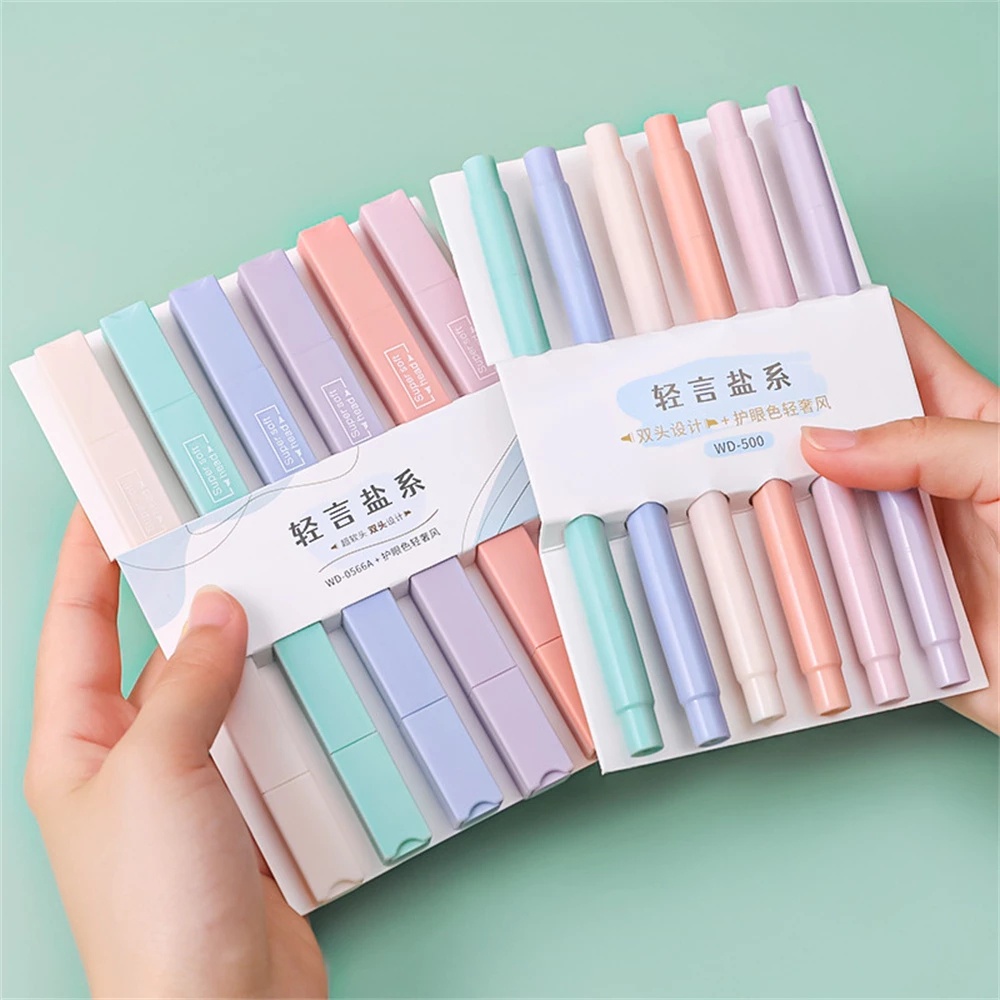 6pcs / Set Spidol Highlighter Ujung Ganda Warna Permen Untuk Jurnal / Album Foto Diy