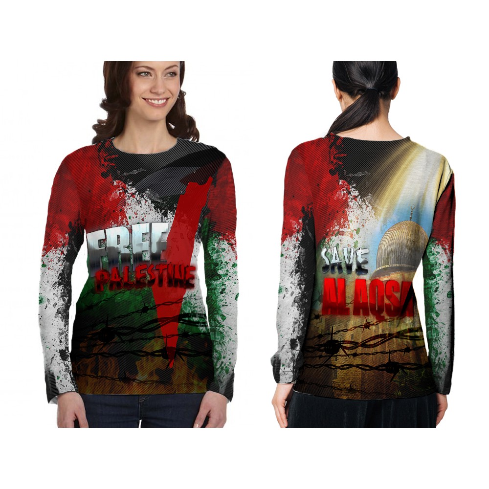 Baju Kaos Wanita PALESTINE | Kaos Lengan Panjang Wanita Save Palestina | Baju Wanita Save Palestina