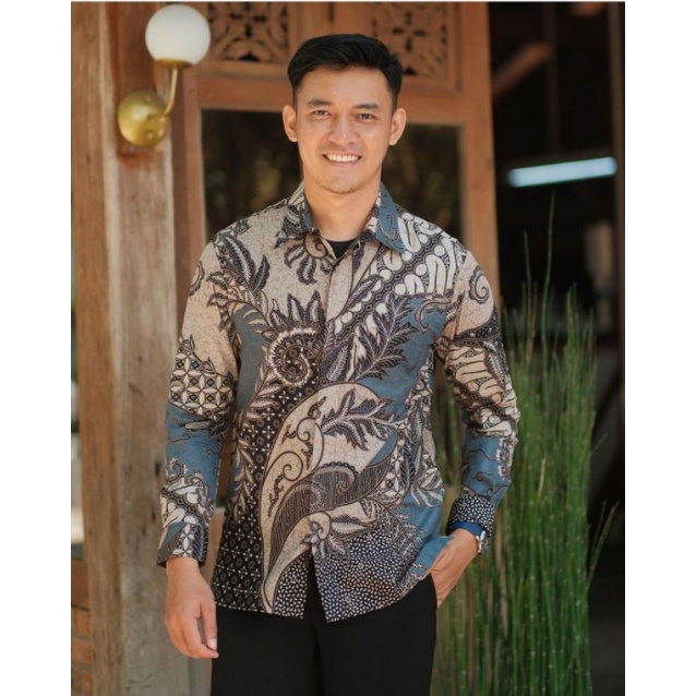 kemeja parang ijo Kemeja Batik Pria Modern Lengan Panjang Casual Modis Slim Fit Trendy Masa Kini