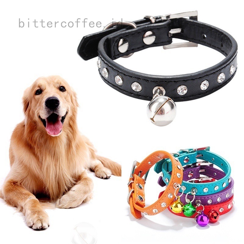 Kalung Bahan Kulit Pu Hias Kristal Berlian Imitasi Untuk Anjing