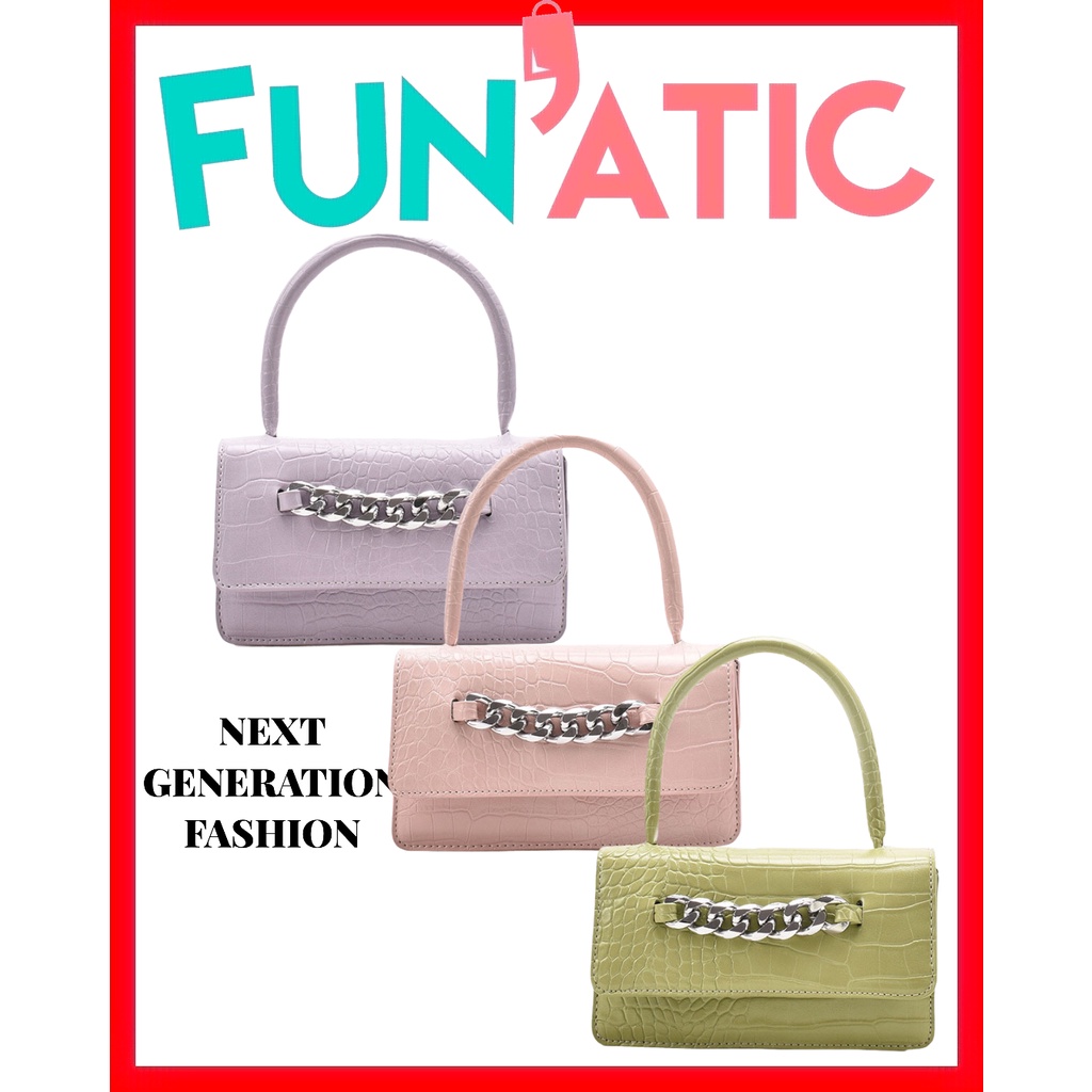 Funatic Tas Selempang Rantai Mini Wanita Import Fashion Korea Motif Croco Uk 18x5x12 FA979