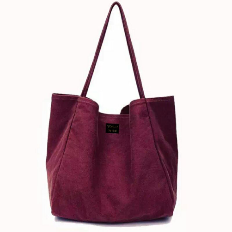 Tote bag kanvas tas wanita polos tebal premium bahu maron