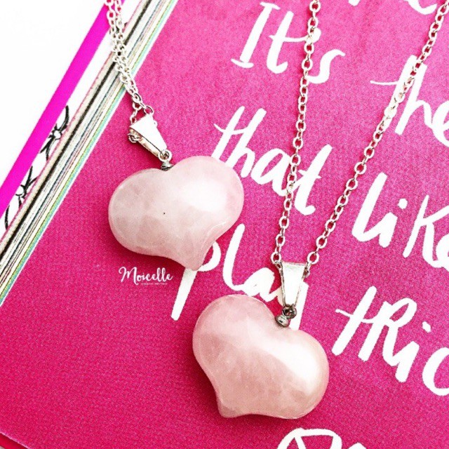 Heart Rose Quartz Healing Crystal / Necklace Kalung Accessories Gift