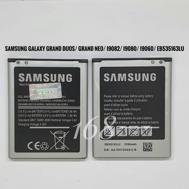 Baterai Batre Samsung Galaxy Grand Duos i9082 i9080 Batere Grand Neo i9060 EB535163LU Battery