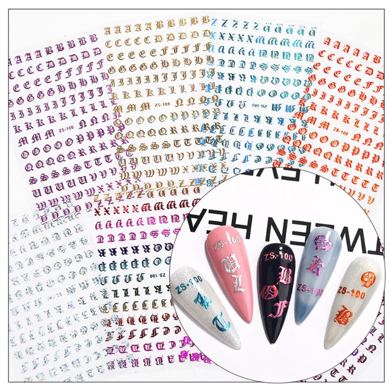 Siy 5 Lembar Stiker Glitter Epoxy Resin Uv Motif Huruf Gaya Retro Untuk Dekorasi Nail Art Diy