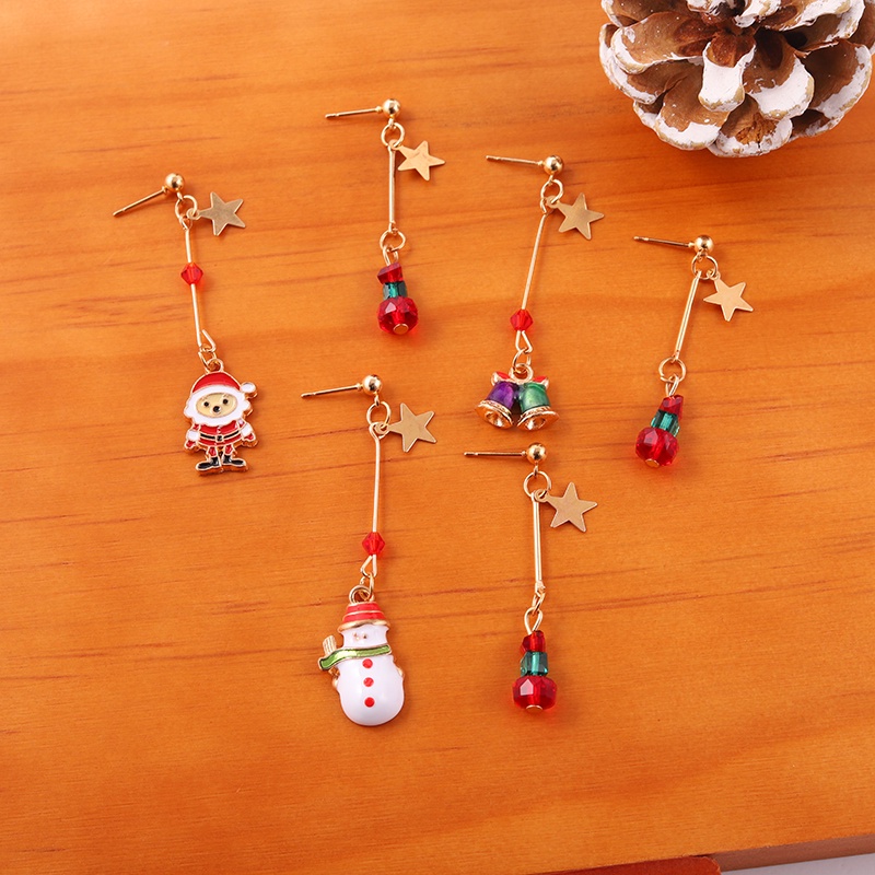 Anting Drop Liontin Santa Claus Bintang Bell Snowman Untuk Hadiah Natal