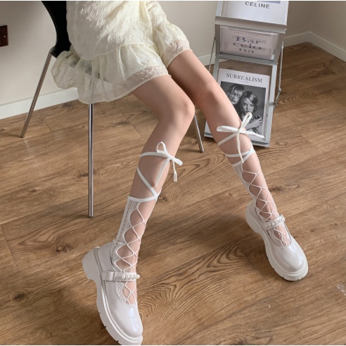 LS-01KAOS KAKI LOLITA TALI Jepang Renda Pita Lucu Cosplay Ikat