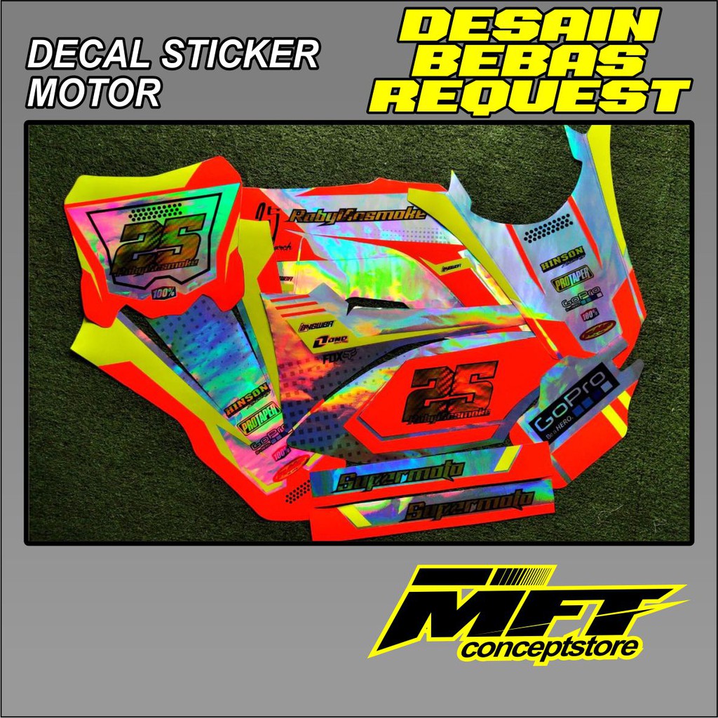 Decal CRF Hologram Kombinasi Stabilo Desain Custom Stabilo Fluo Decal CRF 150L  Hologram pelangi Kom