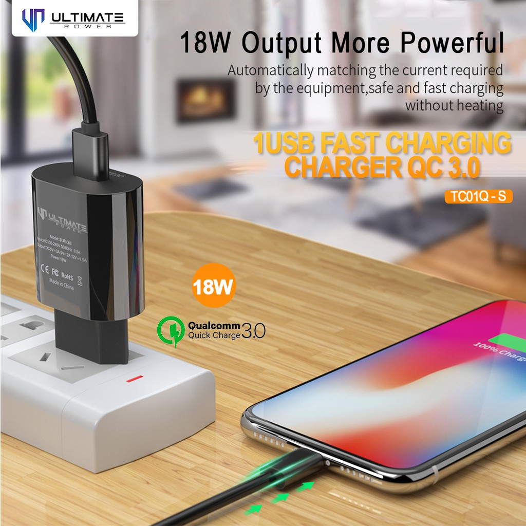 Kepala Charger Fast Charging Charger QC 3.0 Ultimate Power TC01Q-S 1USB Original100%