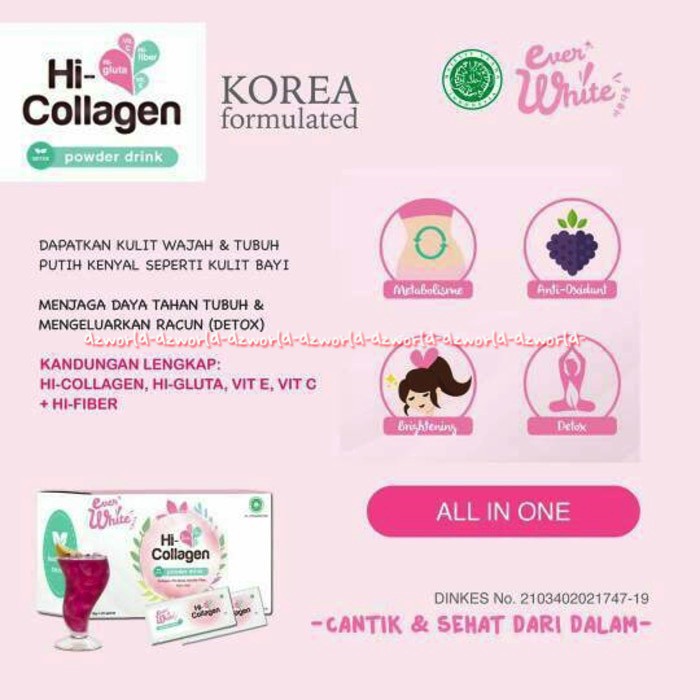 Hi-Collagen Ever White Drink Powder Minuman Untuk Anti Aging Minuman Untuk Kecantikan  Isi 20 scht