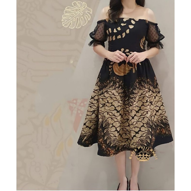 DRES BATIK WANITA MODERN / GAUN PESTA WANITA TERBARU / DRES BATIK HITAM MODERN