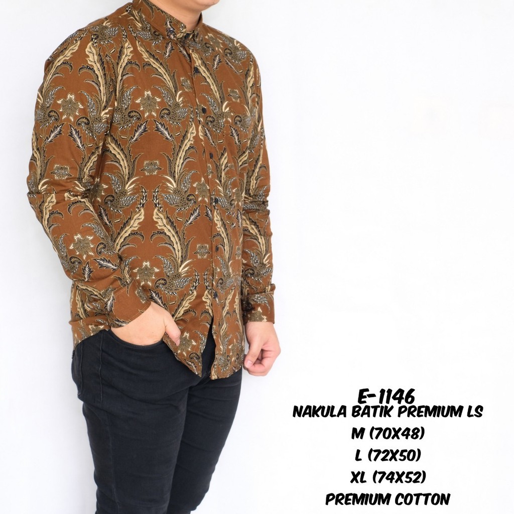 Credo Promo Kemeja Batik Pria Lengan Panjang Coklat Muda murah