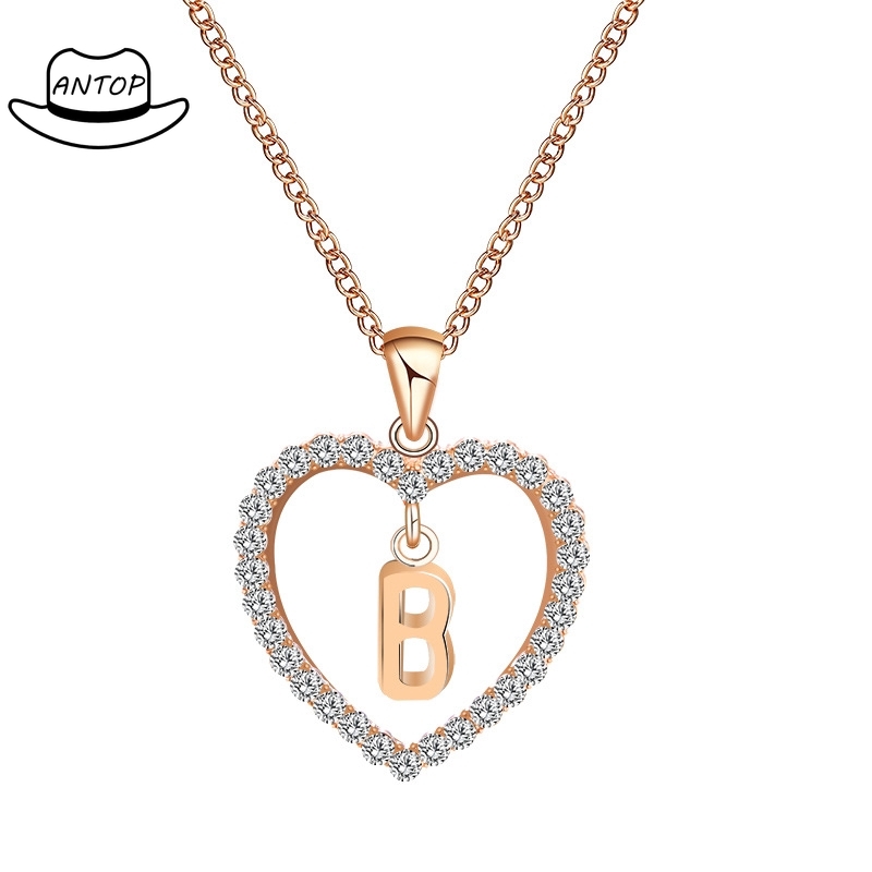 Antop！COD 26 Huruf Kalung Kristal Titanium Anti Karat 18K Alfabet Liontin Letter Necklace