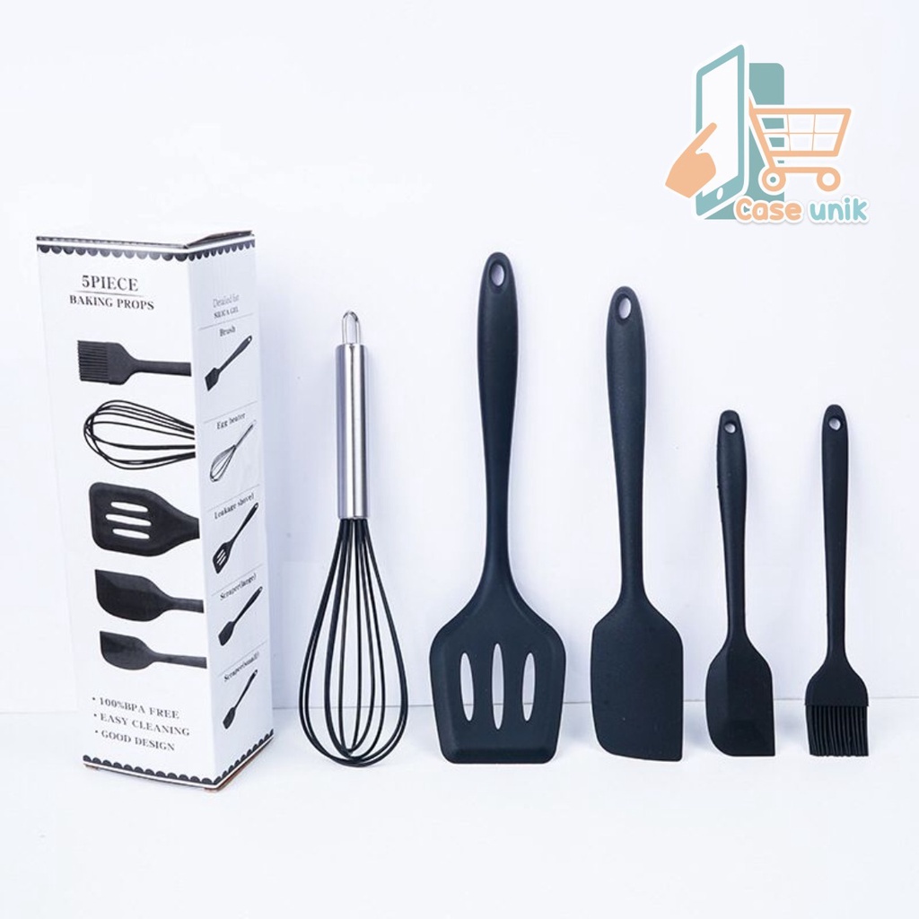 RT81 ALAT MASAK BAHAN SILIKON SILICONE UTENSIL SPATULA COOKING BAKING PROPS SET 5PCS PERALATAN MASAK 5 IN 1 TAHAN PANAS BPA FREE CS3946