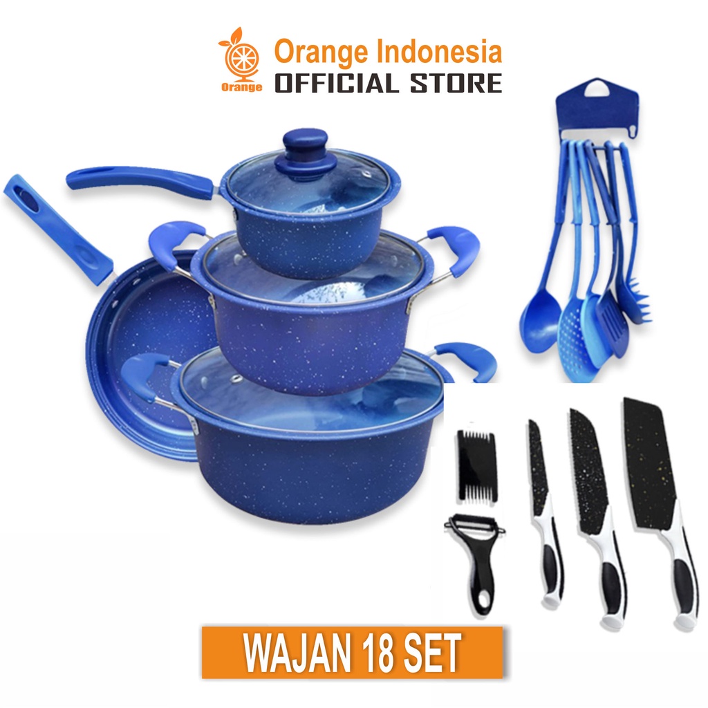 Panci Set Teflon Panci 18 set Cookware Panci Set Tutup Anti Lengket  Panci Set Frypan Saucepan Milkpot Free Spatula