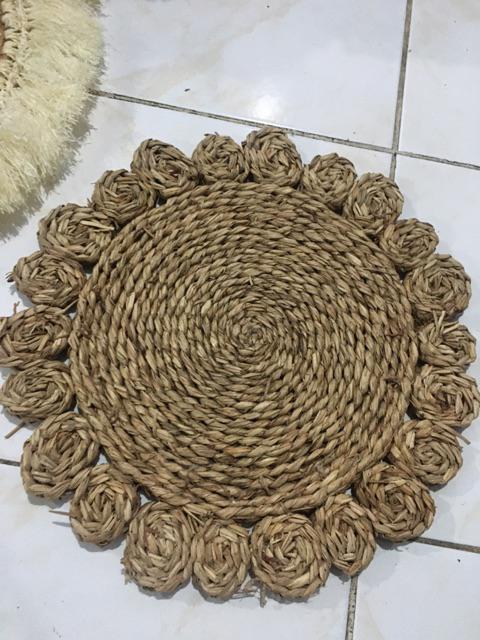 Placemat Seagrass Matahari Natural List Hitam Diameter 35 Cm