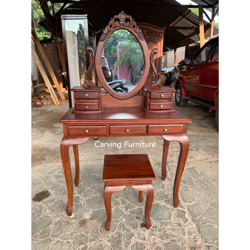 set kursi meja rias kartini minimalis jati ukir