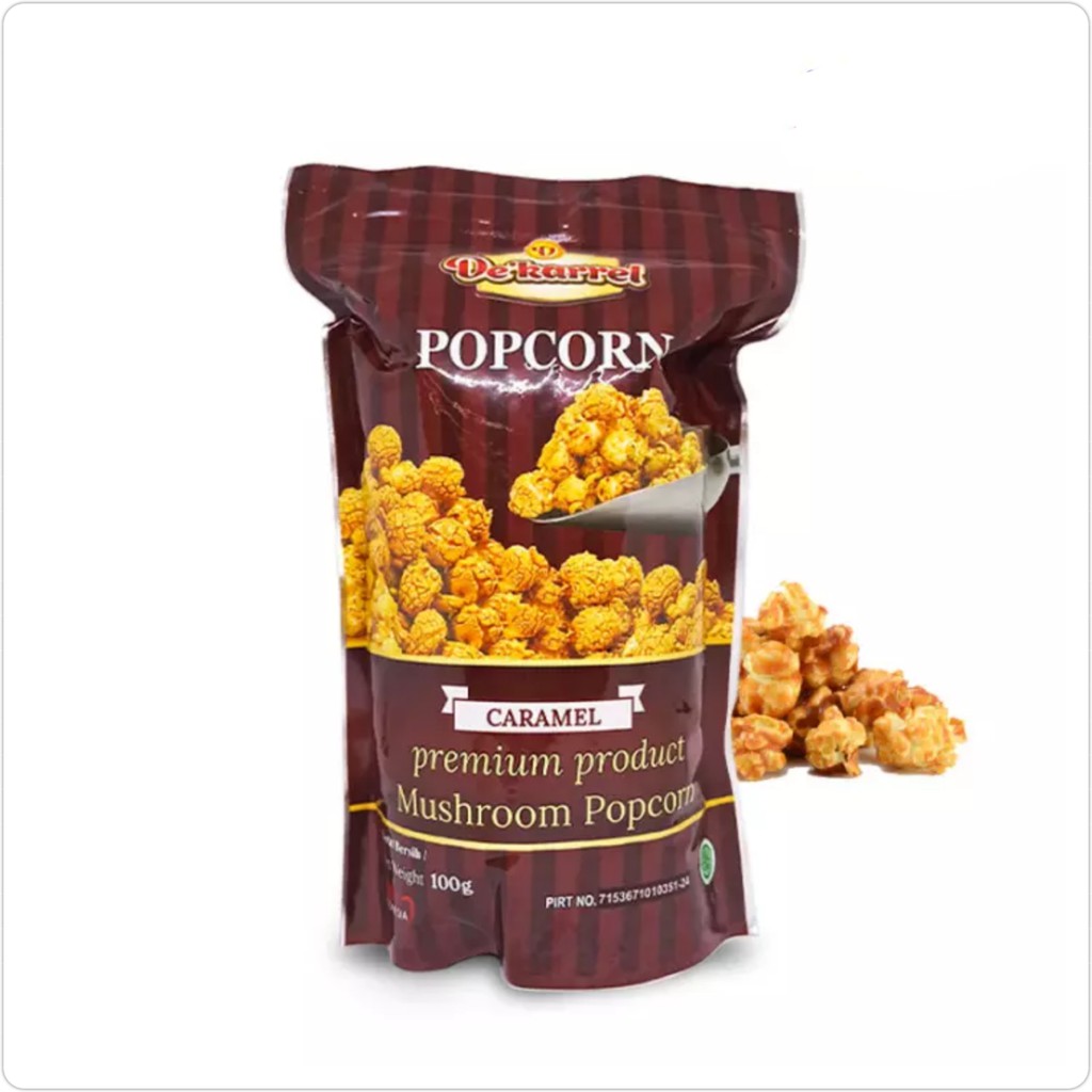 

Popcorn Jagung Caramel Dekarrel Rasa Caramel Pouch Zipper Foil 100GR Halal MUI