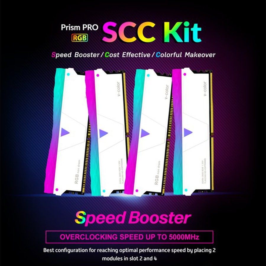 V-COLOR DDR4 SCC KIT-PRISM PRO RGB 2x8GB 3600Mhz Memory (16GB) WHITE