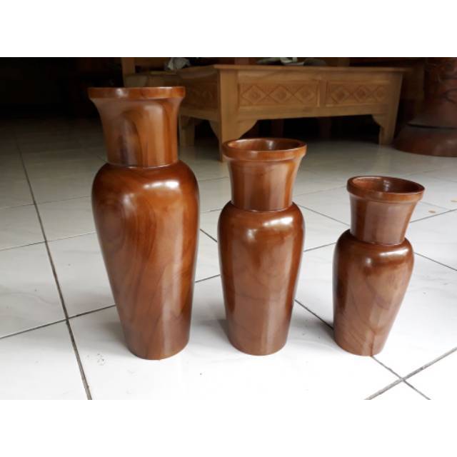 SET VAS BUNGA MEJA POLOS - SET VAS BUNGA JATI