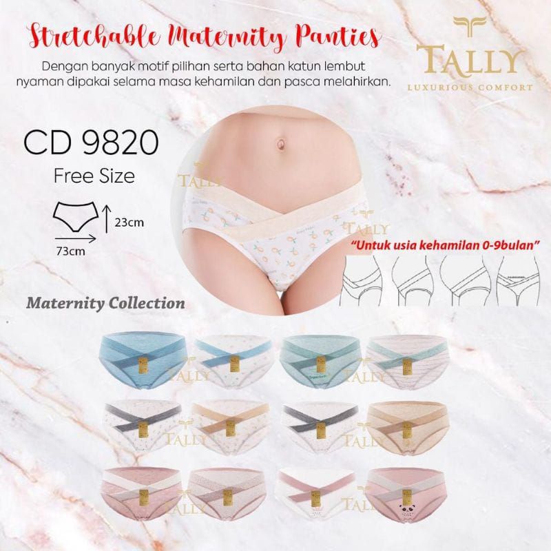 TALLY Cd wanita Hamil Katun Motif 9820 Untuk Kehamilan 0-9 bln bisa Memakainya