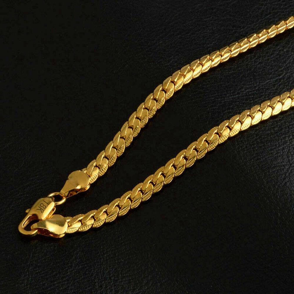 Kalung Rantai Lapis Emas 18K Tembaga Ukuran 20 Inch Gaya Hip Hop Untuk Pria