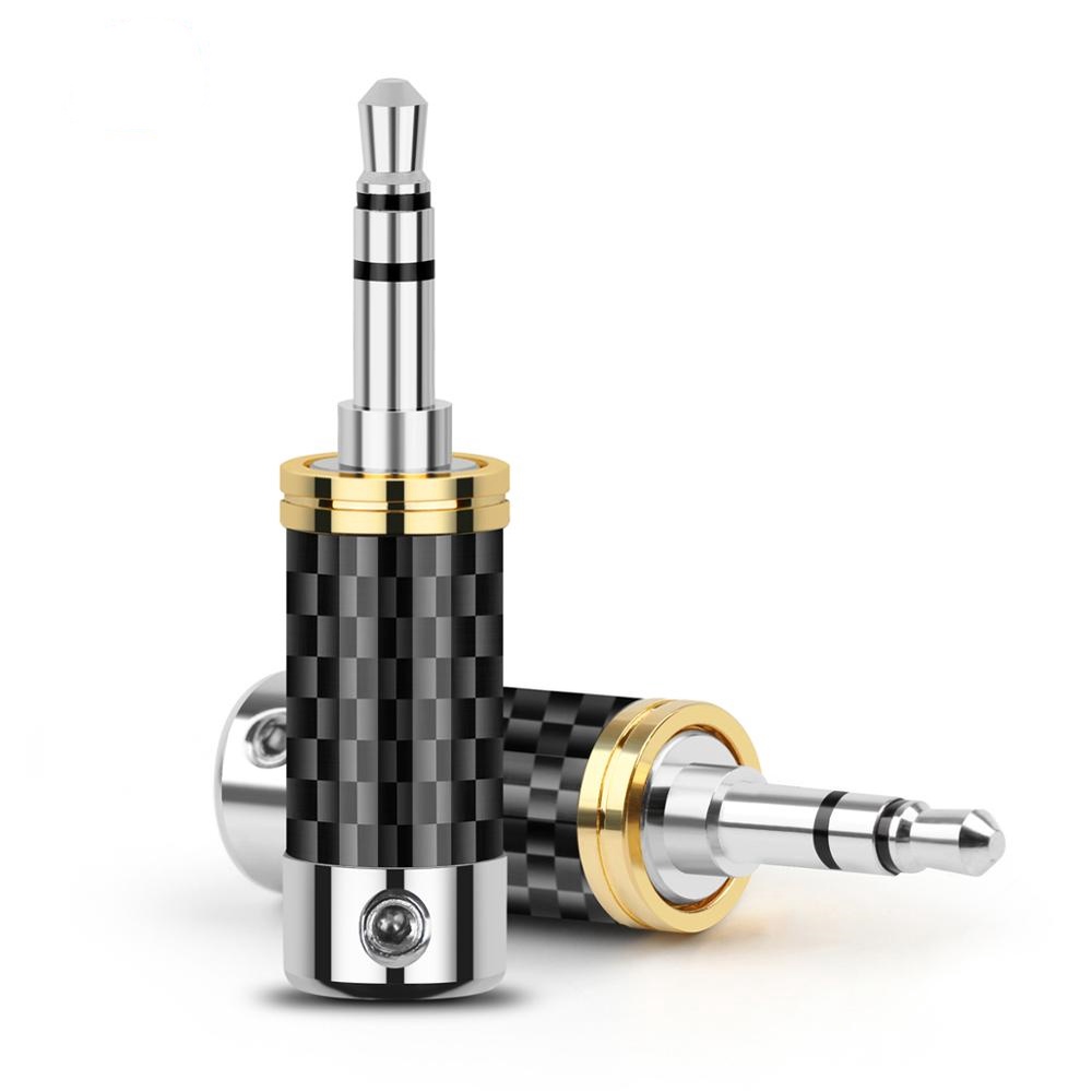 1Pcs 3.5mm 3 Pole Stereo Metal Adapter Carbon Fiber Audio Jack Rhodium Plated Copper Earphone Plug Headphone Wire Connector