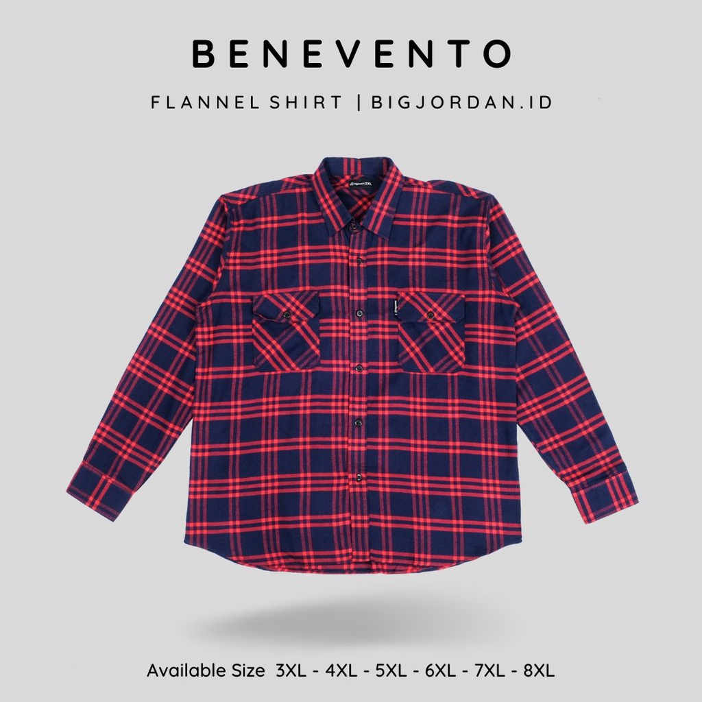 BENEVENTO kemeja flannel pria big size XXXL XXXXL 5XL 6XL 7XL 8XL kemeja flanel jumbo kemeja kotak-k