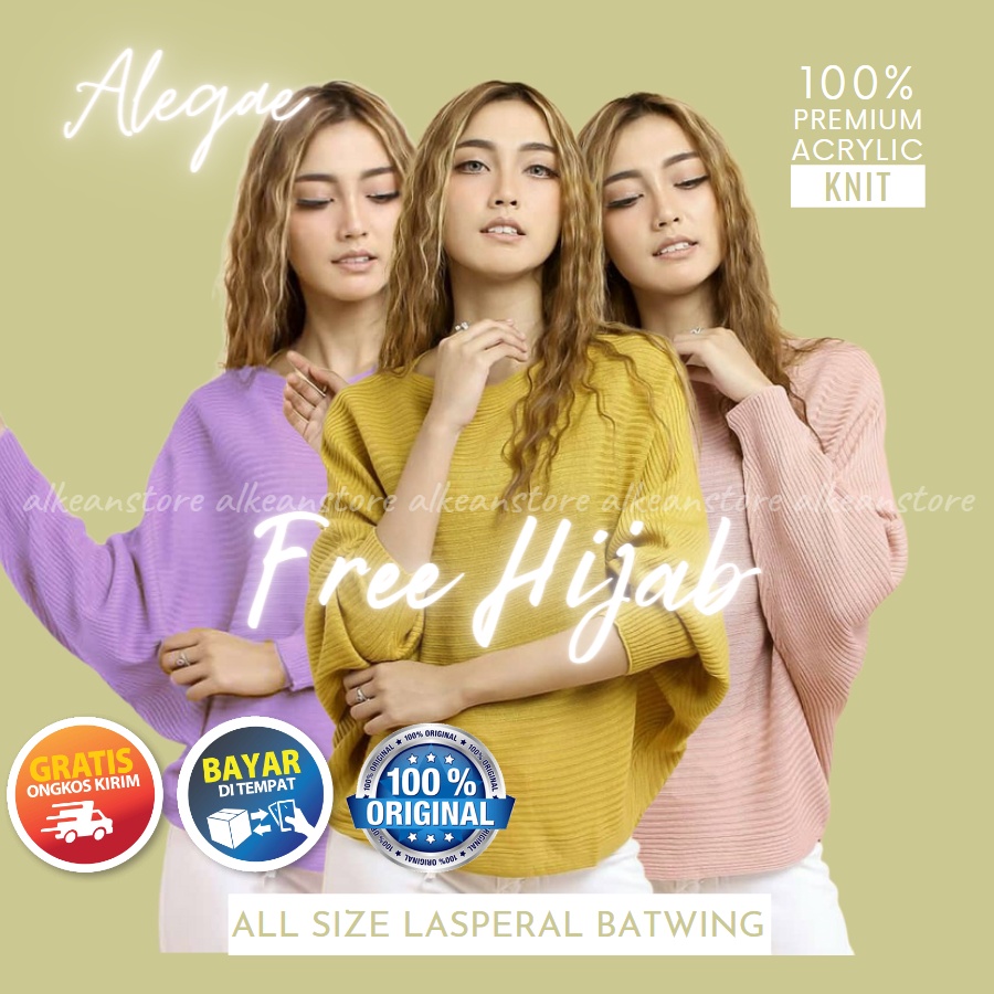 Alegae Baju Rajut Batwing Blouse Wanita Korea Premium Outer Tshirt Knitwear Original-1