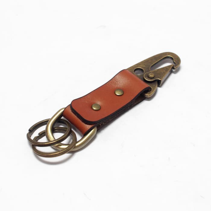 gantungan kunci kulit asli snaphook leather keychain warna tan PHKC595