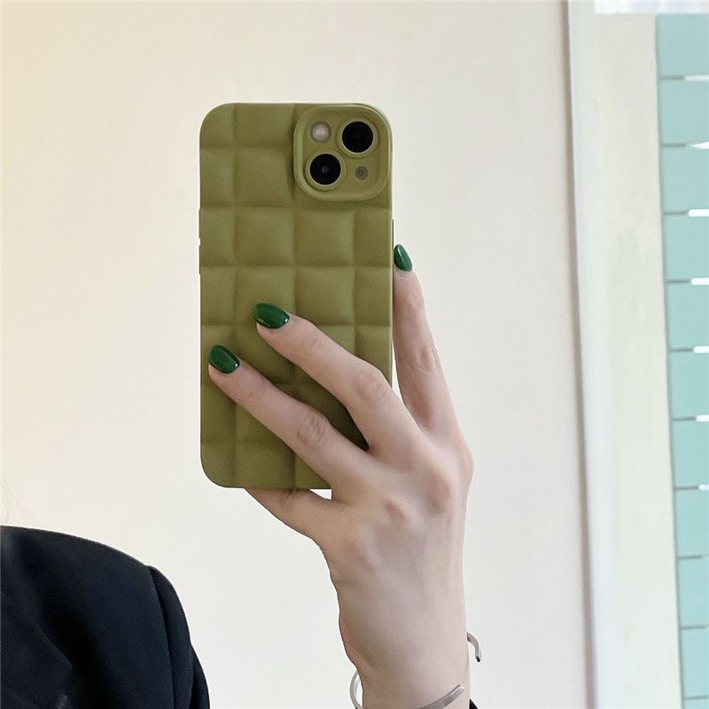 Case Desain Waffle Warna Hijau Olive Untuk iPhone 12 13 14 11 Pro Max X Xs Max Xr ejhg