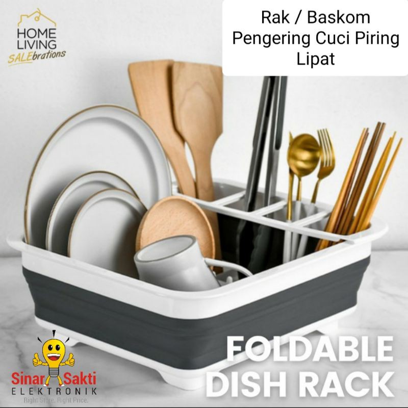 Rak Piring Lipat Silikon Serbaguna portable / Saringan pengering baskom cuci piring drainer