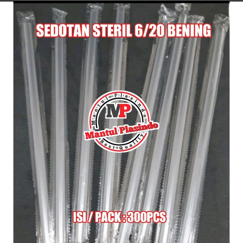 isi 300pcs sedotan steril runcing 6/20 - bungkus plastik Bening per pcs