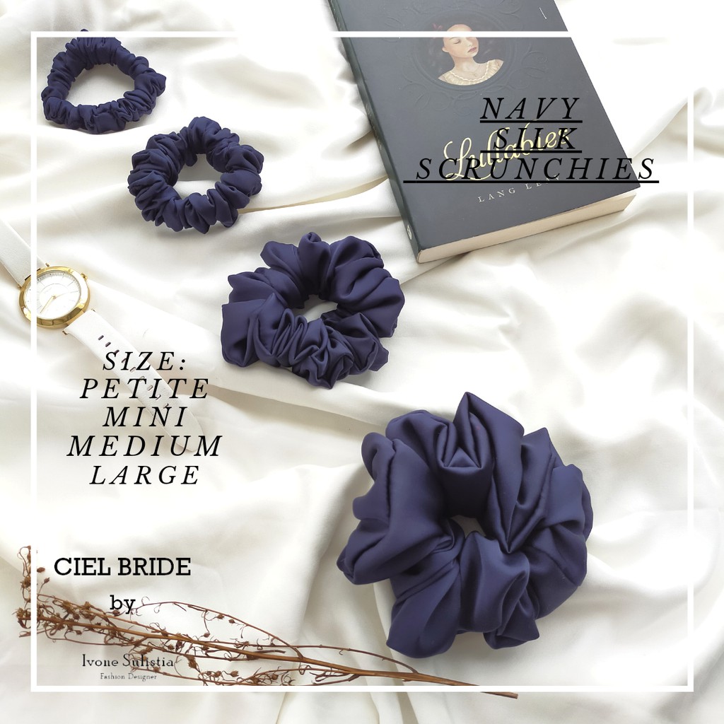 navy blue silk scrunchies exclusive with box | ikat rambut sutra