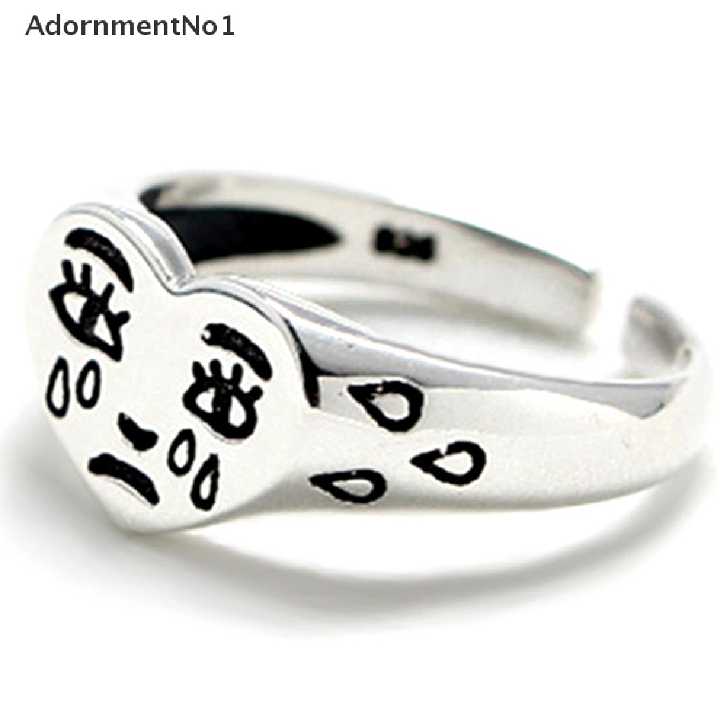 (AdornmentNo1) Cincin Silver Sterling 925 Motif Wajah Aksen Kristal + Air Mata Untuk Perhiasan Wanita