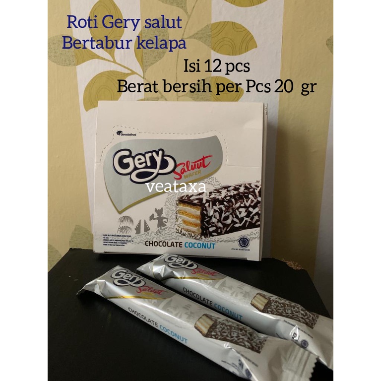 

Wafer Gery Saluut chocolate Coconut 1 kotak isi 12 pcs