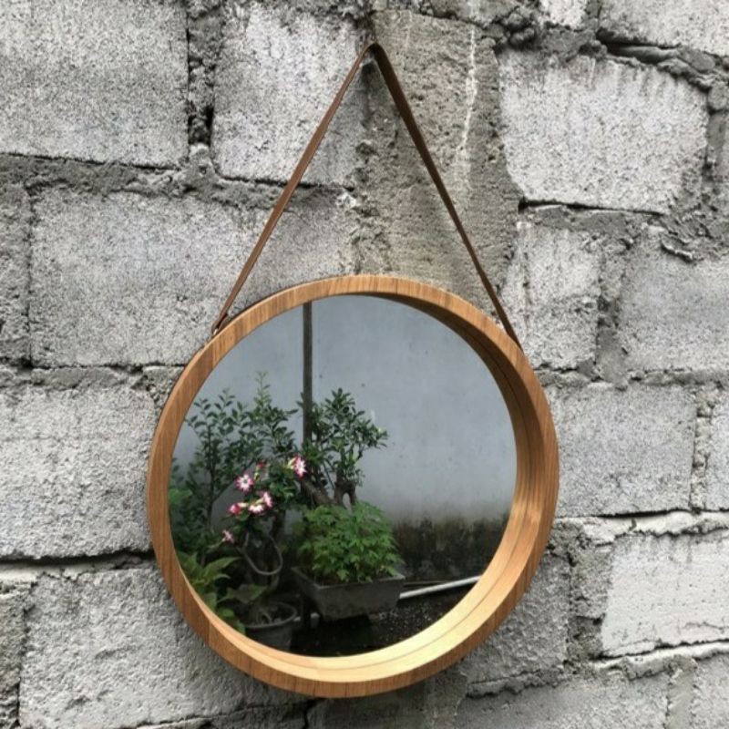 CERMIN BULAT VENEER JATI / MINDI / WHITE WASH/ BLACK WASH D 45 CM