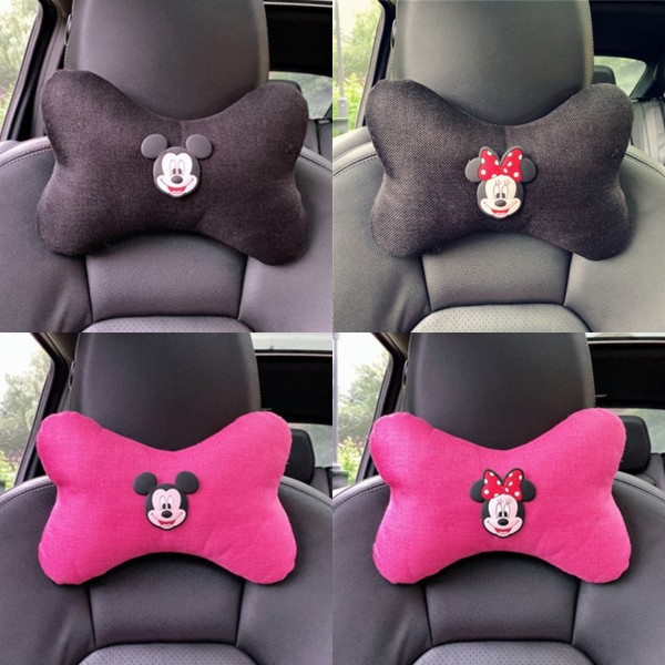 Bantal KAIN LINEN Mickey Minnie Mouse Jok Mobil Kepala Leher Headrest Car Set