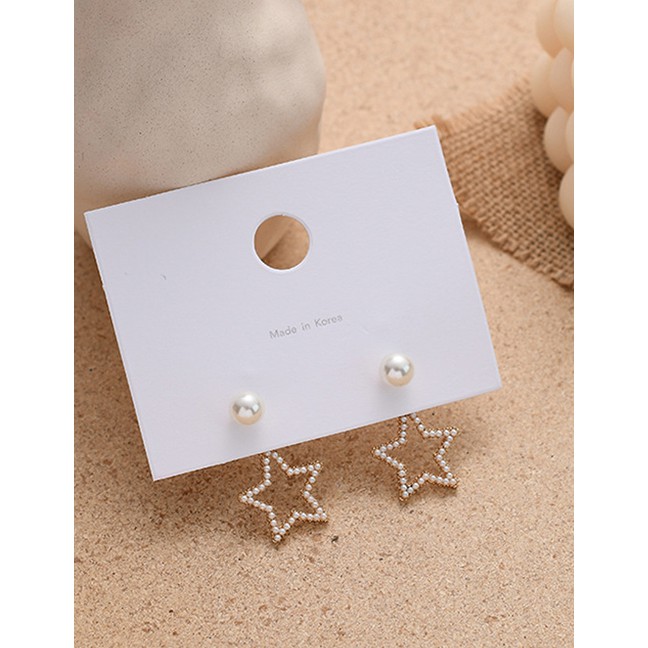 LRC Anting Tusuk Fashion Pentagram Pearl Cutout Alloy Earrings K04145