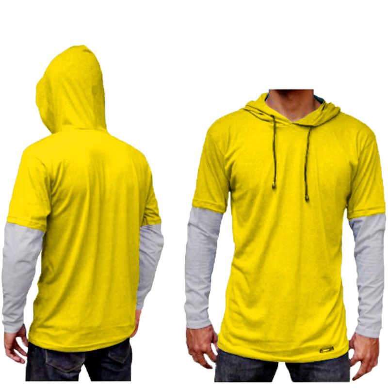 KAOS POLOS HOODIE DOUBLE LAYER LENGAN PANJANG/size m,l,xl /pria/wanita/terlaris /termurah/terbaru/bandung-kuning+misty