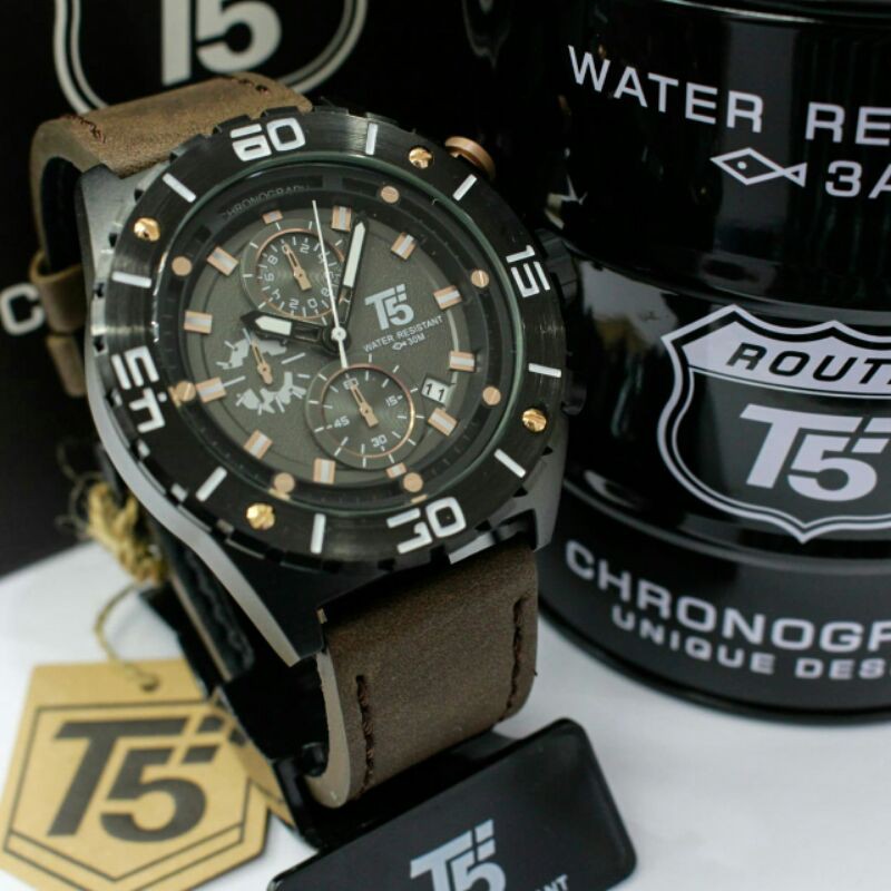 JAM TANGAN PRIA T5 H3806 CHRONOGRAPH ORIGINAL TAHAN AIR FREE BOX PAPPER BAG FREE GELANG TANGAN KAYU