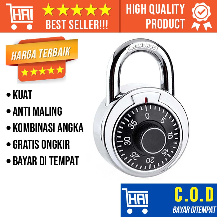 Jual GEMBOK PUTAR ANTI MALING KODE KOMBINASI KUNCI LINGKARAN HARD ZINC ...